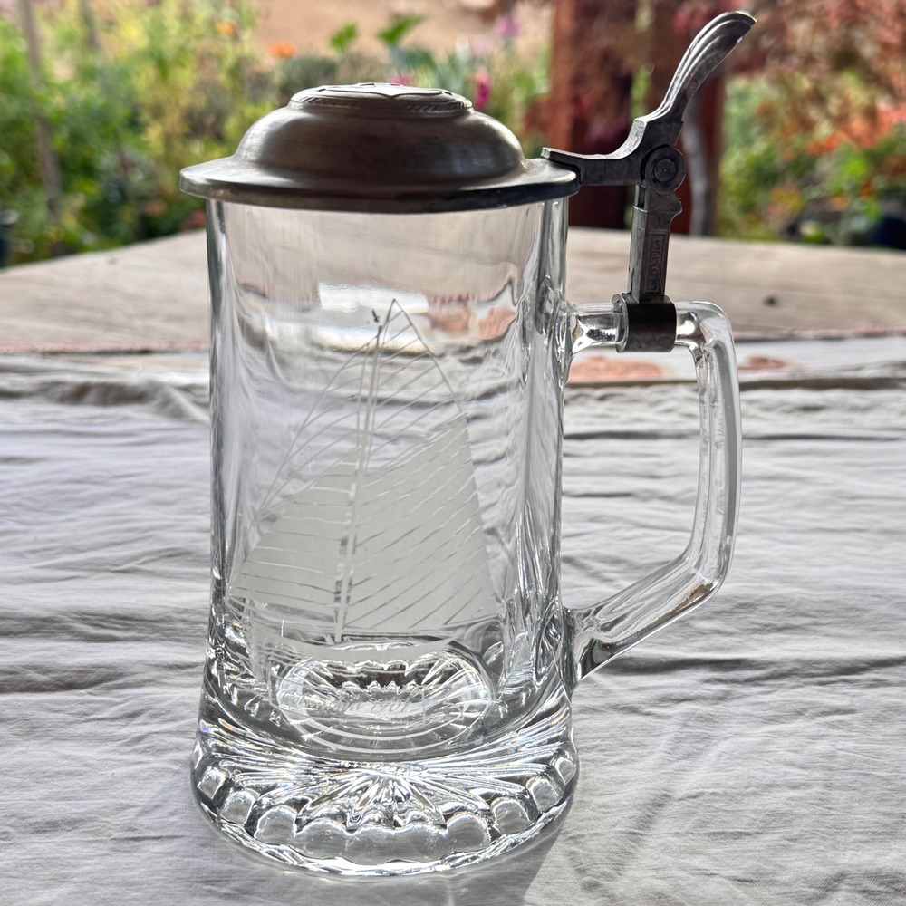 Vintage Old Spice Columbia 1901 Glass Beer Stein Pewter Lid W Germany ALWE